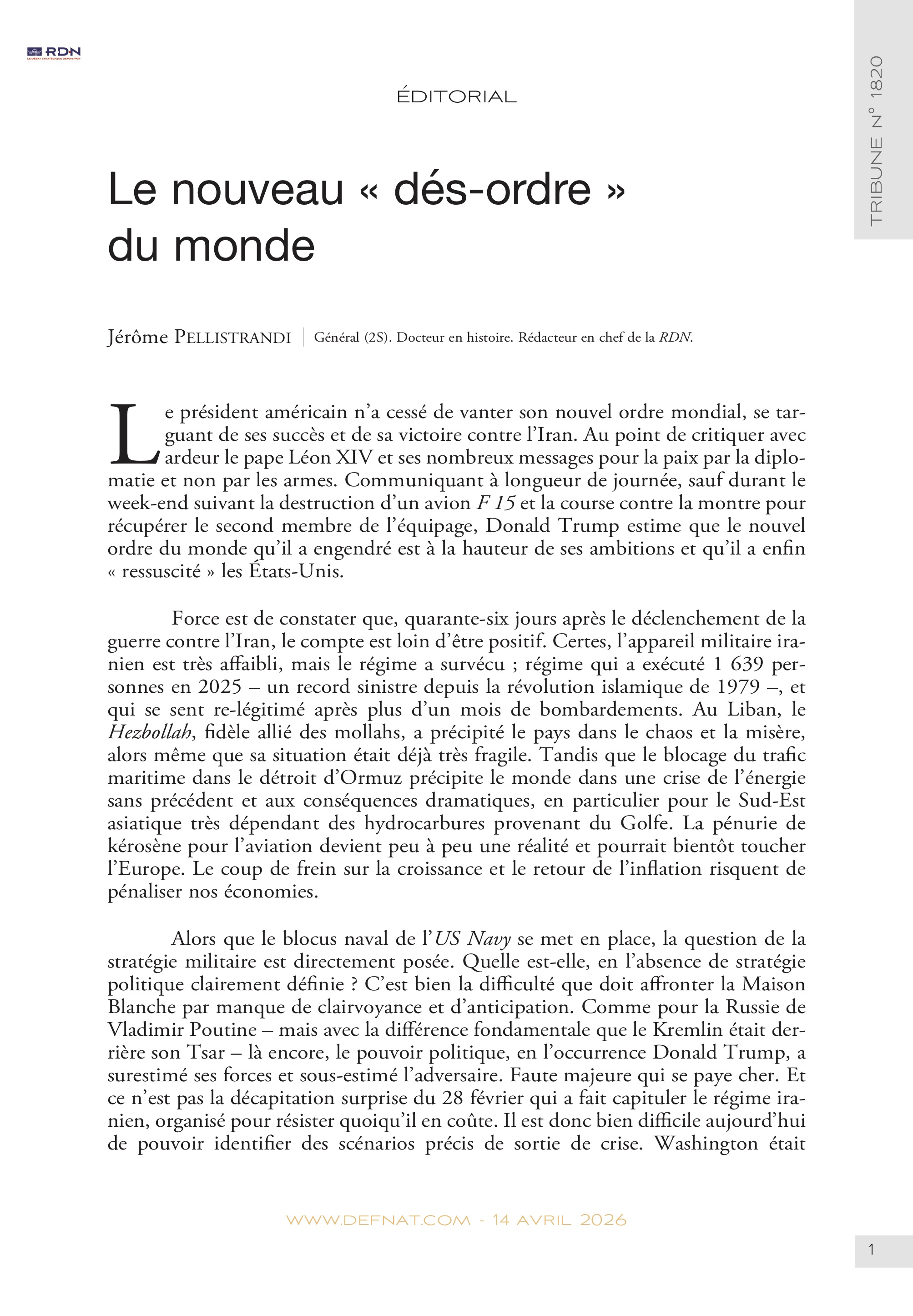 &Eacute;ditorial &ndash;&nbsp;Le&nbsp;nouveau &laquo;&nbsp;d&eacute;s-ordre&nbsp;&raquo; du&nbsp;monde (T&nbsp;1820)
